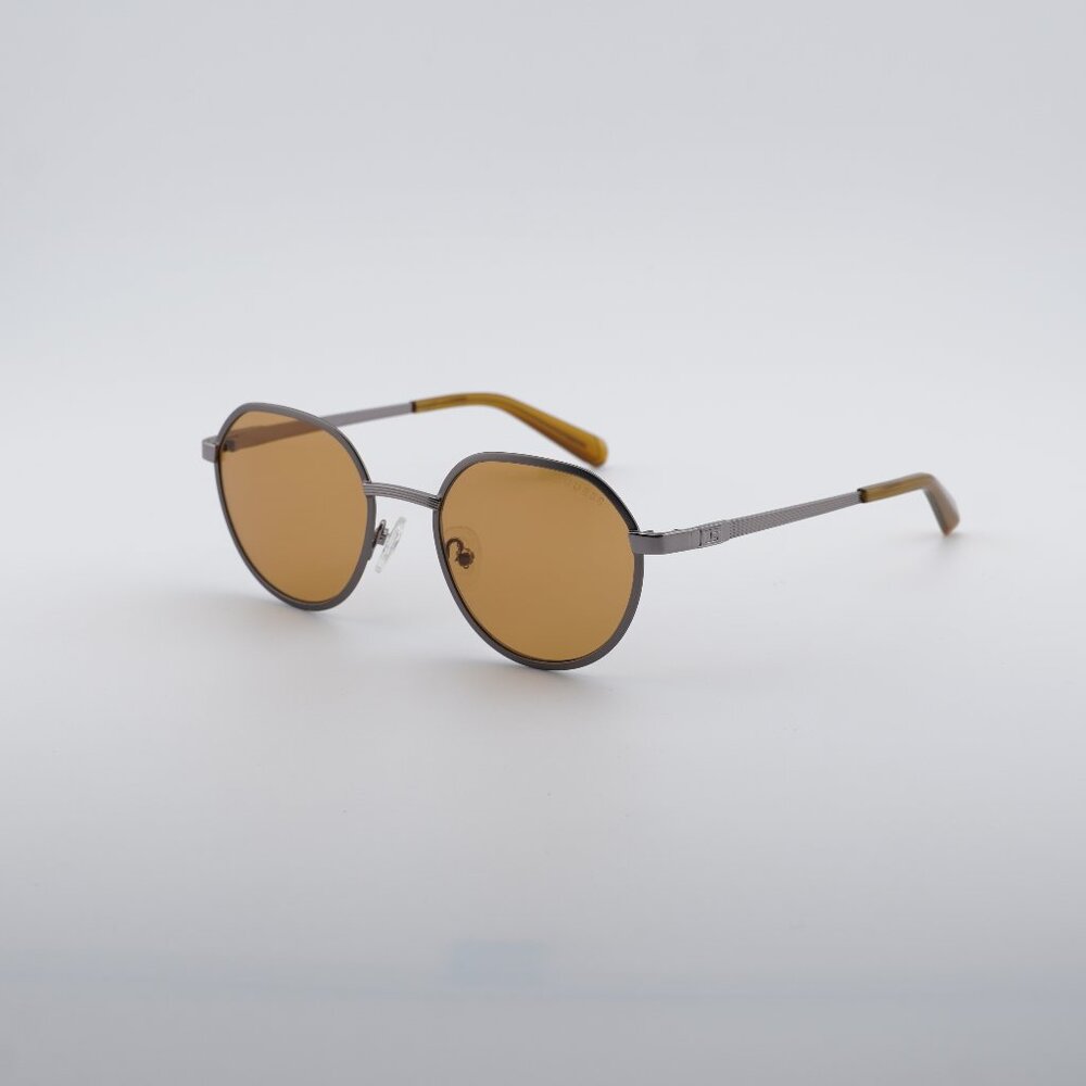 Guess GU00207 09E Sunglasses Gunmetal Round Frame, Brown Lenses